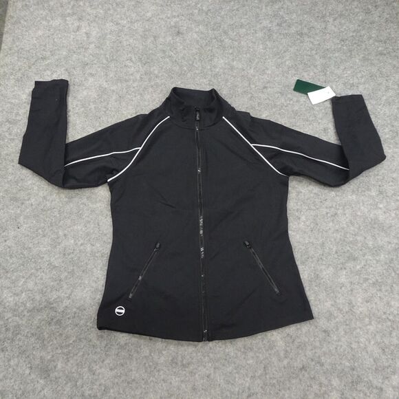 Ralph Lauren Track Jacket Womens Medium Black White Full‎ Zip Athleisure D - Picture 1 of 11